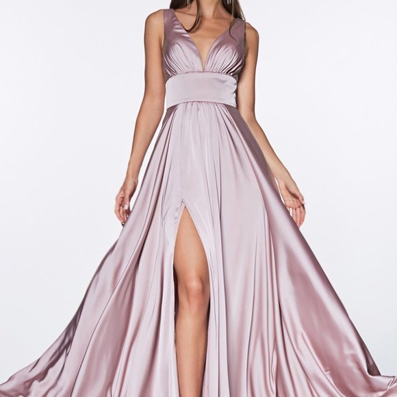 Cinderella Dresses & Skirts - V-Neck Satin Leg Slit Prom Dress CD7469